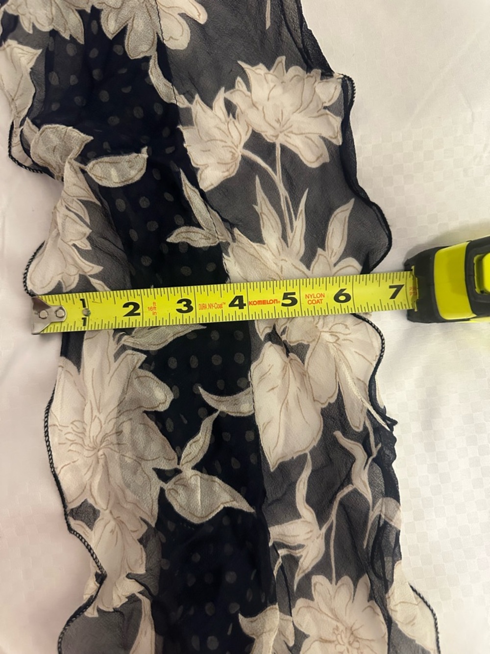 Lauren Ralph Lauren Floral 💯 Silk Scarf Black and Cream, polka dots - Picture 10 of 15